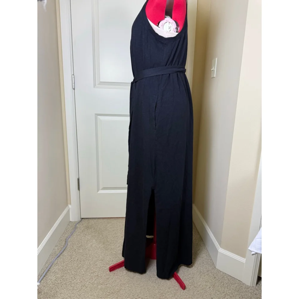 NWT Women's Caslon Black 1X Sleeveless Maxi Dress with Tie Waist & Pockets